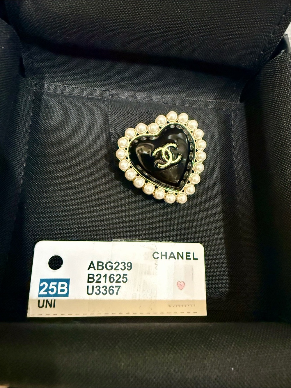 CHANEL Black Heart with Pearls Brooch 25B Collection (new w tag & Box)